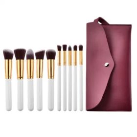 10 pcs makeup brush set White Golden with bag