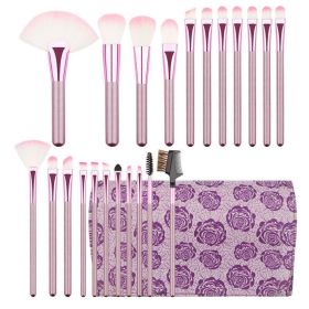 22Pcs Makeup Brushes Cosmetic Eyebrow Lip Pencil Brush Rose Flower Purple Bag