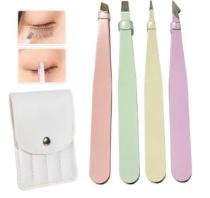 Tweezers Set 4Pcs Eyebrow Tweezer Kit Slanted & Pointed Stainless Steel